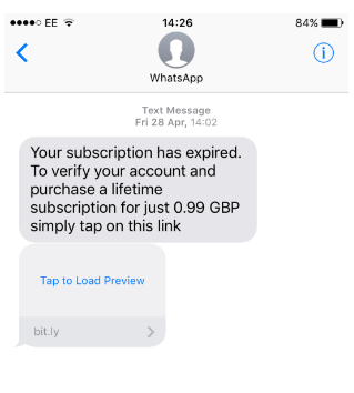 whatsapp fake message about subscription